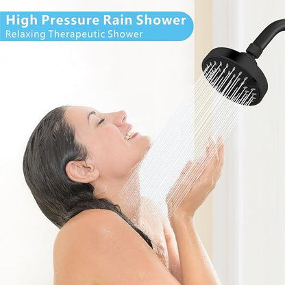 Voolan High Pressure Shower Head - 4 Inch Rain Showerhead - High Flow Bathroom Shower with 5 Spray Settings For a Luxury Showering Experience Even with Low Water Pressure (Black)