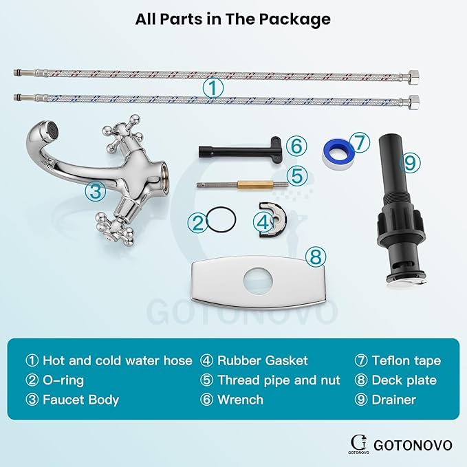 gotonovo Bathroom Sink Faucet Single Hole Double Cross Handle Knobs Lavatory Vessel Sink Mixer Tap Bathroom Faucet with Pop up Drain and Deck Cover Plate Polish Chrome