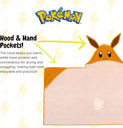 Pokemon Eevee Kids Super Soft Bath/Pool/Beach Soft Cotton Terry Hooded Towel Wrap, 24 in x 50 in, (Officially Licensed Product) By Franco