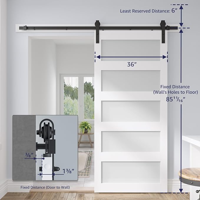 36in x 84in 5-Panel Sliding Glass Barn Door with 4ft Hardware Kit | Easy Assembly with Pre-Drilled Holes, Waterproof, Frosted Glass for Bathroom-Fit Max Opening 34in x 82in