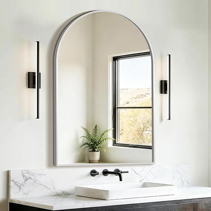 FICTOR 26" x 38" Arched Bathroom Vanity Mirror for Over Sink, Silver | Anti-Rust Metal Framed, HD Tempered Shatter-Proof Glass, Modern Wall Mirror for Entryway, Living Room, Bedroom