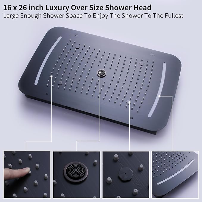 3 Functions Shower Head System Oil Rubbed Bronze Shower Faucet Set | 16X26 inch Ceiling Shower, 6 Body Jet, Handheld Shower, Temperature Display, 5 Functions Can All Run Together
