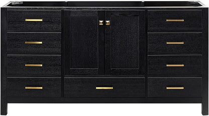 ARIEL Cambridge 66-inch Bathroom Vanity Base Cabinet,Solid Wood, 2 Soft Closing Doors, 9 Dovetail Drawers, Black Oak