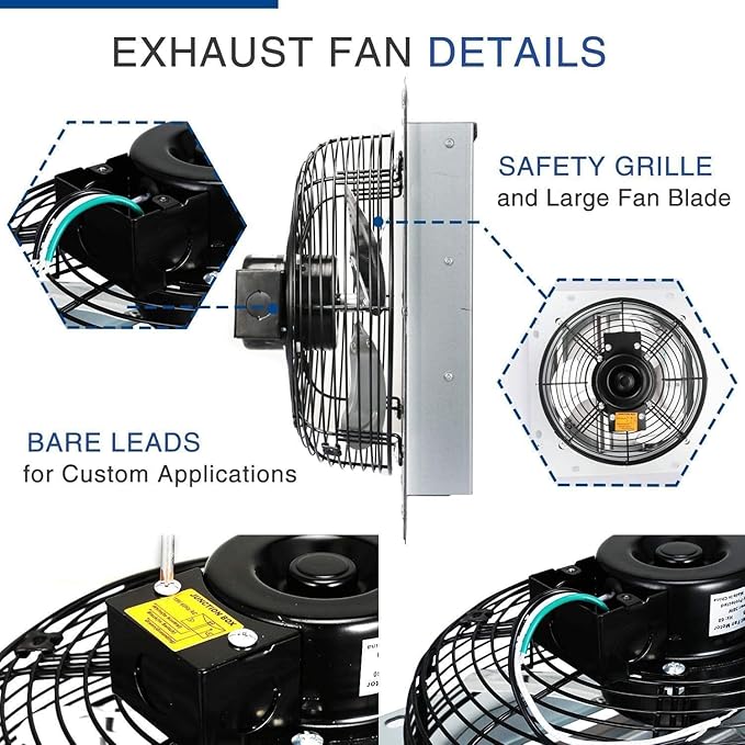 Simple Deluxe 12 Inch Variable Shutter Exhaust Fan Aluminum with Speed Controller and Power Cord Kit, 1620RPM, 1600 CFM