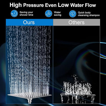 Modern 12" Large Square Rain Showerhead with 5 Modes Handheld Showerhead Combo, Adjustable Arm, Easy Tool-Free Installation