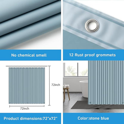 EHZNZIE Shower Curtain Liner Light Weight PEVA, Shower Liner 72x72 Inches, Waterproof, No Chemical Smell with 12 Rust Proof Metal Grommets for Bathroom Shower Curtain, Stone Blue