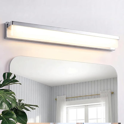 URSOLA LED Bathroom Vanity Light Fixture Over Mirror 32.3 inch Modern Rectangle Finishing Bath Vanity Lighting Bar 4000K Daylight Wall Sconce (Chrome)