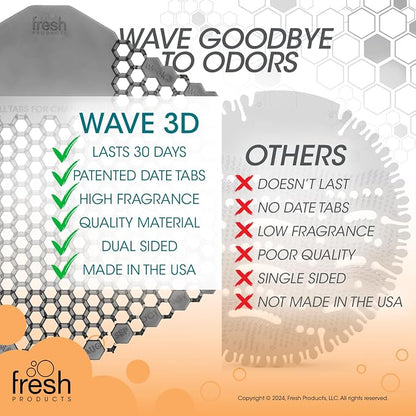 Fresh Products Wave 3D Urinal Screen Deodorizer, Herbal Mint, 10 packs | Anti-Splash Shield For Men Bathroom, 30-Day Odor Control With Beneficial Bacteria, Easy Double-Sided Install, Made In USA