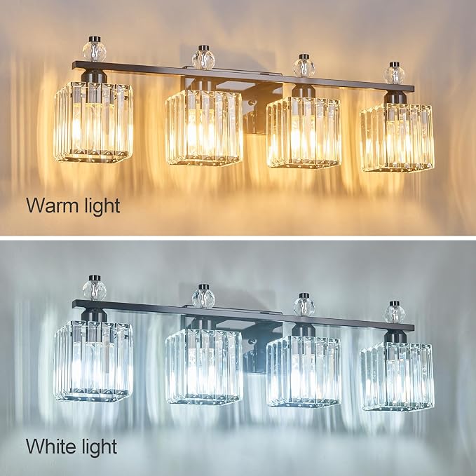 Vanity Lights 4-Light Modern Crystal Vanity Light Plating Black Bathroom Light Fixtures Over Mirror Crystal Bathroom Vanity Lighting Fixtures