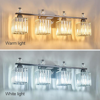 Vanity Lights 4-Light Modern Crystal Vanity Light Plating Black Bathroom Light Fixtures Over Mirror Crystal Bathroom Vanity Lighting Fixtures