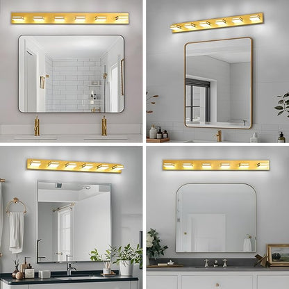 LED Modern Bathroom Light Fixtures, 6-Light 48-Inch Gold Vanity Lights for Bathroom Lighting Fixtures Over Mirror, 350° Rotatable Acrylic, 6000K Cool White Wall Lamp