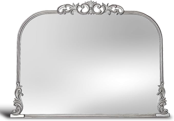 English Estate Carved Arch Wood Wall Mirror, Mirror for Entryway, Living Room, Bathroom, Antique Silver, 30.6x41