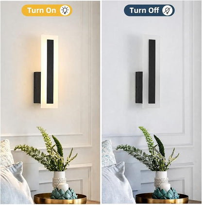 Hardwired Wall Sconces Set of 2 Dimmable Black LED Wall Light | 14Inch Modern Bathroom Vanity Light 3000K 3500K 4000K 5000K 6000K , Indoor Wall Lights for Bedroom, Living Room,Hallway