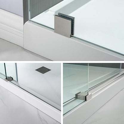 WOODBRIDGE 44-48"Wx76"H Frameless Shower Door,3/8(10mm)Clear Tempered Glass with Explosion-Proof Film, Brushed Nickel Finish with Smooth Closing Design