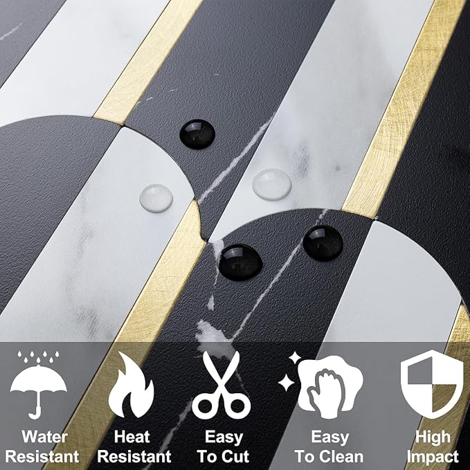 DICOFUN 1 Sheet Black & White Peel and Stick Backsplash for Kitchen, PVC Stick on Backsplash Wall Tile