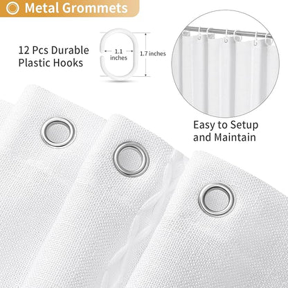 Boho Striped Tassel Linen Shower Curtain,3D Embroidery Stripe White,54x72 | Wide Stall,310GSM Striped Texture Heavy Duty Cloth,Water Repellent,Chic Cottagecore French Rustic Farmhouse,Wrinkle Resistant