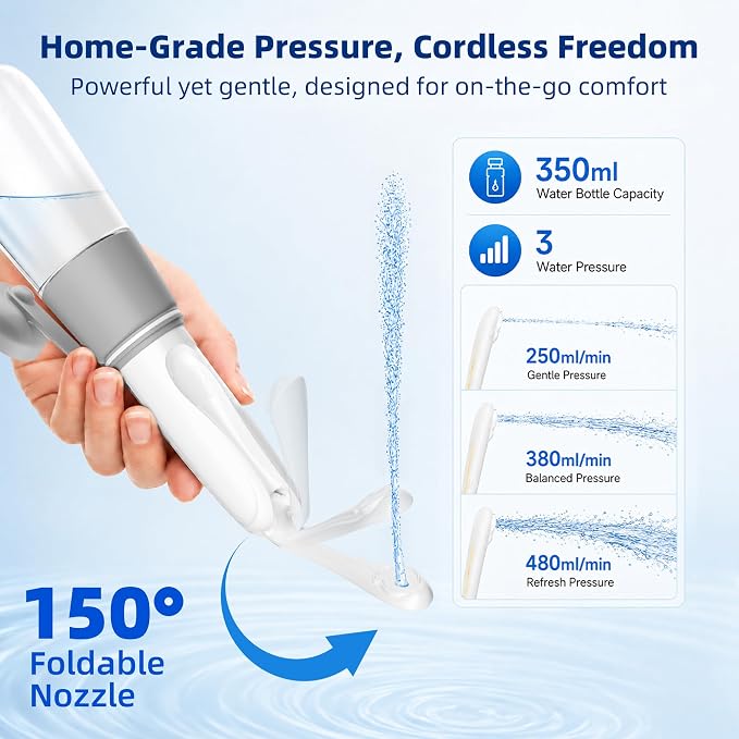 Xavilo Electric Portable Bidet for Travel, Rechargeable Handheld Sprayer | 350ml, 3 Modes, Warm Water Compatible, 150° Foldable Nozzle, IPX7 Waterproof, BPA Free, USB-C for Camping, Women & Men