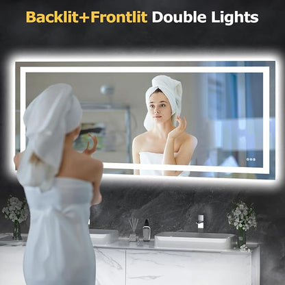 Hivone 72"X32" LED Bathroom Mirror with Lights, Anti-Fog, Dimmable, Backlit + Front Lit, Smart Bathroom Vanity Mirror, Memory Function, Shatterproof, Tempered Glass (Horizontal/Vertical)