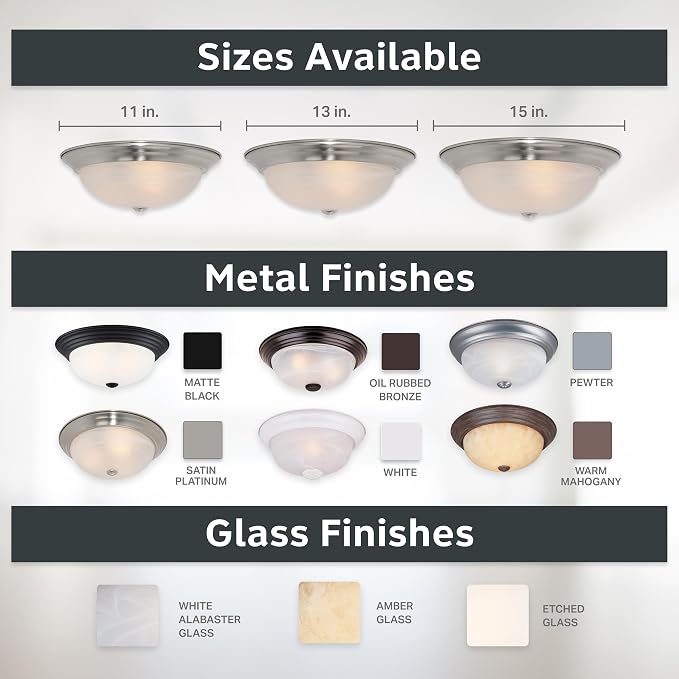 DESIGNERS FOUNTAIN Reedley 2-Lights Flush Mount Ceiling Light, 11 Inch Lighting Fixture for Kitchen, Bedroom, Bathroom, and Hallway, White Alabaster Glass, Satin Platinum, 1257S-SP-AL