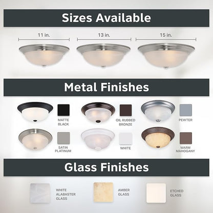 DESIGNERS FOUNTAIN Reedley 2-Lights Flush Mount Ceiling Light, 11 Inch Lighting Fixture for Kitchen, Bedroom, Bathroom, and Hallway, White Alabaster Glass, Satin Platinum, 1257S-SP-AL