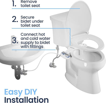 LUXE Bidet NEO 320 - Warm Water Bidet Attachment for Toilet Seat, Blue | Non-Electric, Warm Water, Dual Nozzle, Self-Cleaning, Adjustable Water Pressure, Rear & Feminine Wash