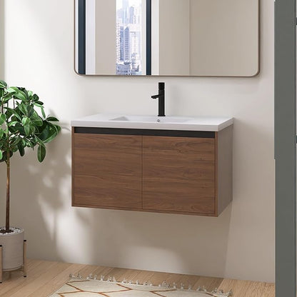 36" Floating Bathroom Vanity,36 Inch Bathroom Vanity with Sink,Single Sink Wall Mounted Vanity Combo,Dark Brown Wall Mounted Cabinet Set