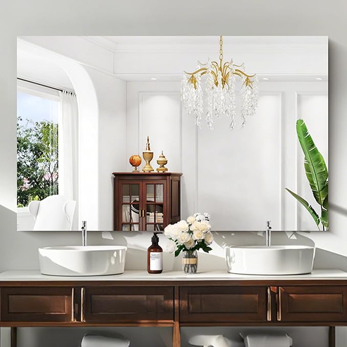 KOCUUY Frameless Mirror, 60"x40" Bathroom Mirror for Over Sink, Upgraded Shatterproof, Large Rectangle Unframed Mirror for Wall, Bathroom, Bedroom, Living Room, Entryway, Hang Horizontal/Vertical