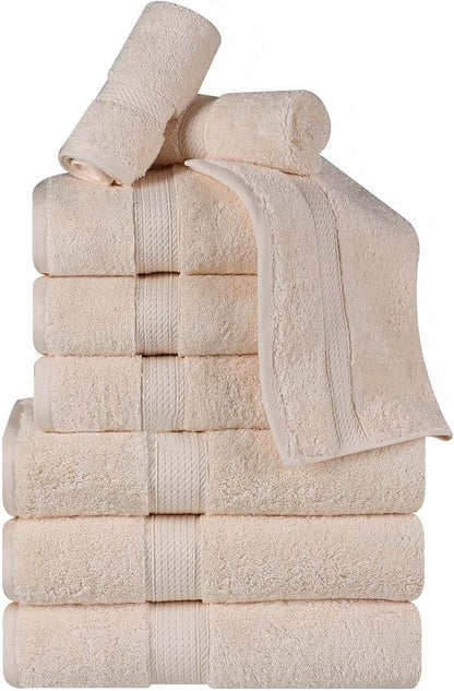 Superior Egyptian Cotton 800 GSM Plush & Absorbent, 9 Piece Set, Cream | Quick Dry, Soft Luxury Towel Set, Bath Essentials, Guest Bath, Spa, 3 Bath, 3 Hand, 3 Face Towel, Madeline Towels
