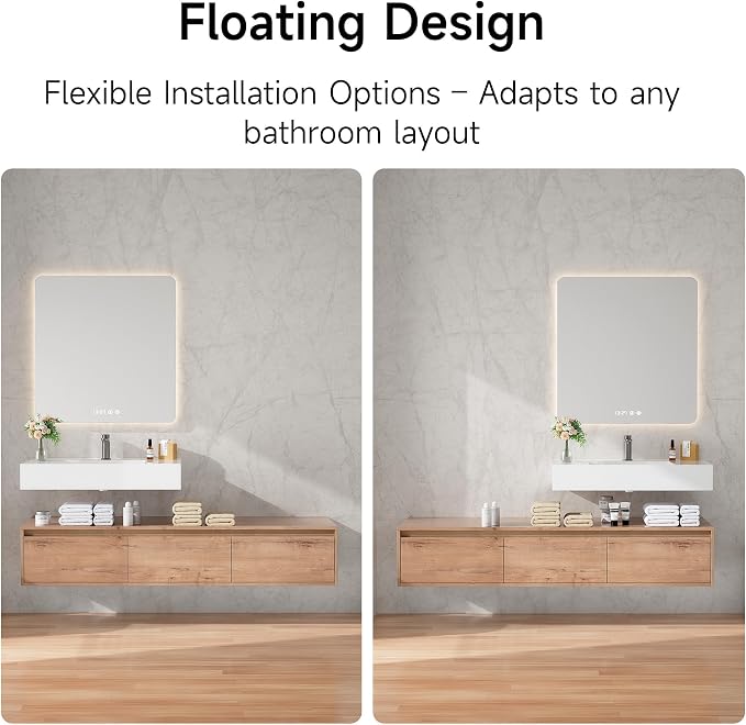 60 Inch Floating Bathroom Vanity with Single Sink, Modern Wall-Mounted Bathroom Cabinet with Resin Sink & Soft Close Drawer, Split-Level Layout (Nature Oak, 60")