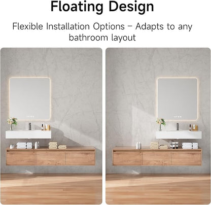 60 Inch Floating Bathroom Vanity with Single Sink, Modern Wall-Mounted Bathroom Cabinet with Resin Sink & Soft Close Drawer, Split-Level Layout (Nature Oak, 60")