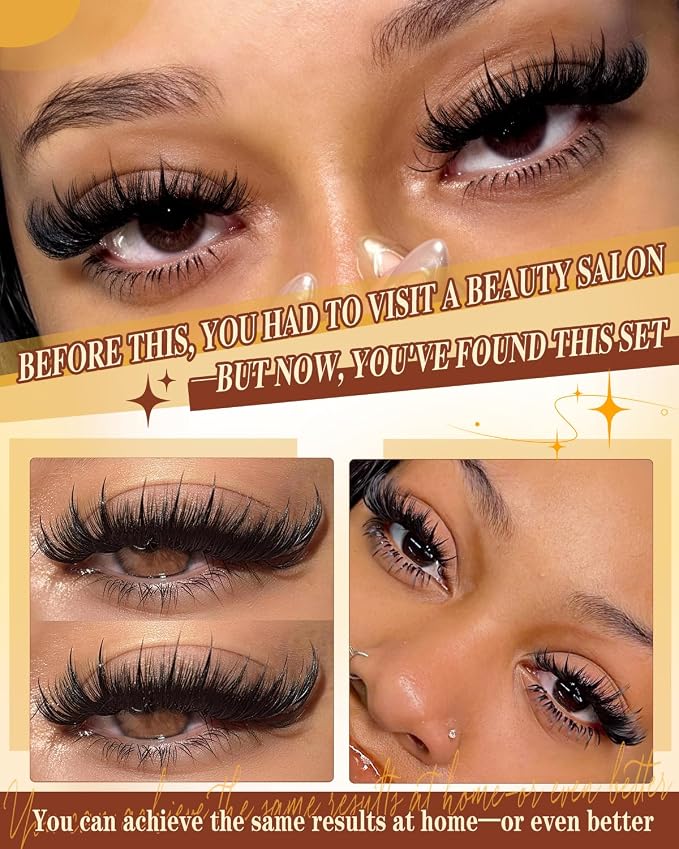 QUEWEL Wispy Eyelash Extension Kit 100D Manga Lash Clusters with Spikes | 280PCS Individual Volume Anime Lashes, D Curl Spiky Manga Lash Clusters,100D Lash Clusters Kit With Bond and Seal, Tweezers