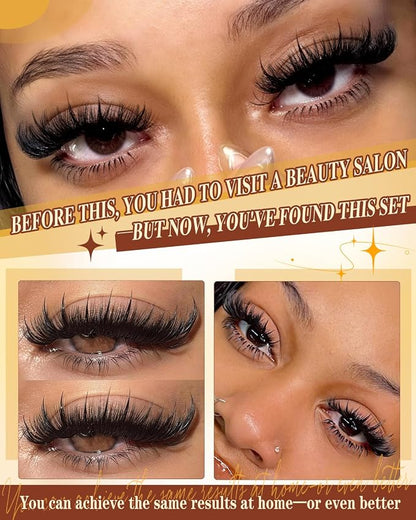 QUEWEL Wispy Eyelash Extension Kit 100D Manga Lash Clusters with Spikes | 280PCS Individual Volume Anime Lashes, D Curl Spiky Manga Lash Clusters,100D Lash Clusters Kit With Bond and Seal, Tweezers