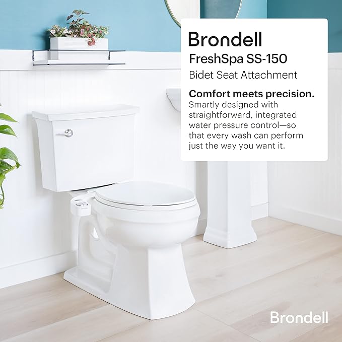 Brondell FSP-150 FreshSpa Thinline Precision Essential Bidet Attachment for Toilet Seats with Adjustable Water Pressure, Side Arm Control, Thin Profile, White (Single Nozzle)
