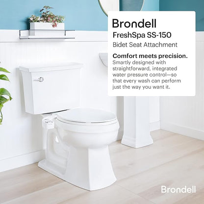 Brondell FSP-150 FreshSpa Thinline Precision Essential Bidet Attachment for Toilet Seats with Adjustable Water Pressure, Side Arm Control, Thin Profile, White (Single Nozzle)