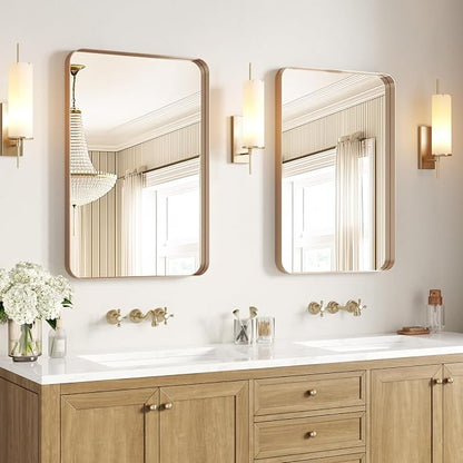 Gold Bathroom Mirrors for Over Sink 24"x36" 2 Pack | Brushed Champagne Brass Gold Vanity Mirror for Wall, Aluminum Frame, Anti-Rust, Tempered Glass