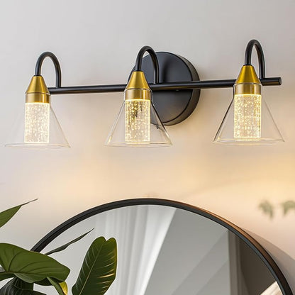WILON Bathroom Vanity Light, 3-Light LED Vanity Light Fixtures Over Mirro | 5 Color Modes 2700K-6500K, Bubble Glass Effect, Hardwired Installation, Flicker-Free LED, Eye Protection