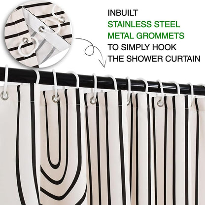 Boho Mid Century Extra Long Shower Curtain, 72Wx78H Minimalist Abstract Sun Modern Machine Washable Polyester Waterproof for Bathroom with 12 Hooks