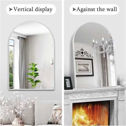 Silver Arched Mirror 28x36in, Metal Framed Bathroom Vanity Wall | Tempered Glass, Shatter Proof, Living Room Bedroom Entryway, Modern Elegant Design