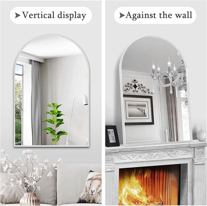 Silver Arched Mirror 22x30in, Metal Framed Bathroom Vanity Wall | Tempered Glass, Shatter Proof, Living Room Bedroom Entryway, Modern Elegant Design
