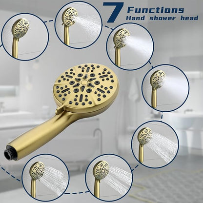 Dual Shower Faucet Set with Valve High Pressure Dual 2 in 1 Shower Combo Set Shower System with Handheld Showerhead 3-way Water Diverter Shower Trim Kit Brushed Gold