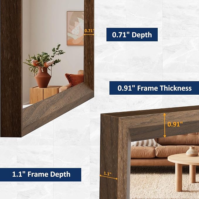 WEER Walnut Bathroom Mirror 22X30 Inch Rectangle | Walnut Wood Grain Framed, Tempered Glass, Anti-Rust, Wall Mounted, Hangs Vertically or Horizontally