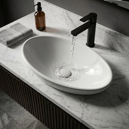 NUESTRA VIDA 20.5" x 12.6" x 5.5" Glossy White Egg Shaped Vessel Sink, Modern Above Counter Bathroom Vanity Basin