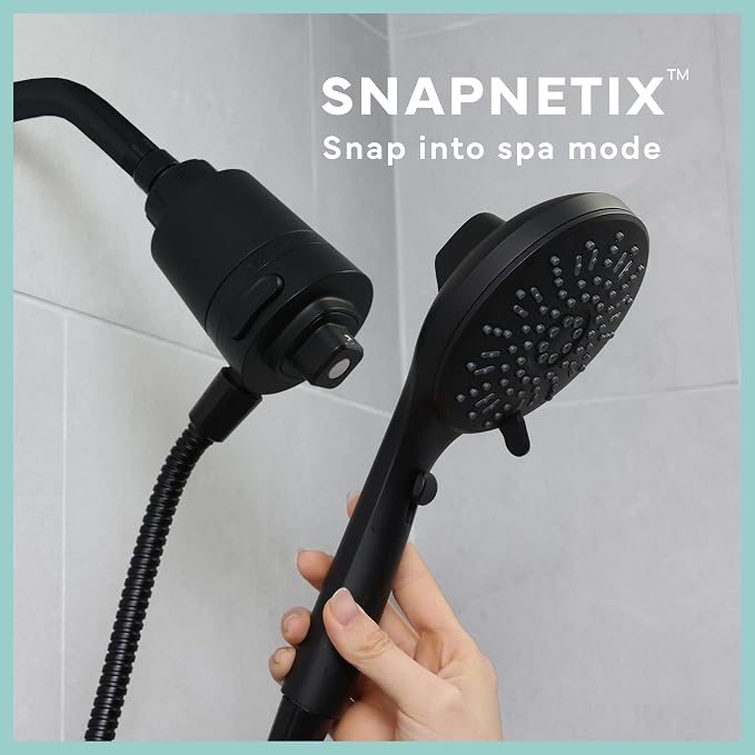 SEVENTY 5-Setting Magnetic Handheld Shower Head with Shower Filter and 59 Inch Hose in Matte Black – Helps Reduce Chlorine and Impurities for Healthier Hair, Skin and Scalp, Easy to Install (12160)