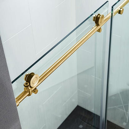 Woodbridge Frameless Sliding Shower Doors with Soft Close System, 57.5-60" Width x 76" Height with 3/8"(10mm) Clear Tempered Glass in Brushed Gold Finish, BSDC6076-BG