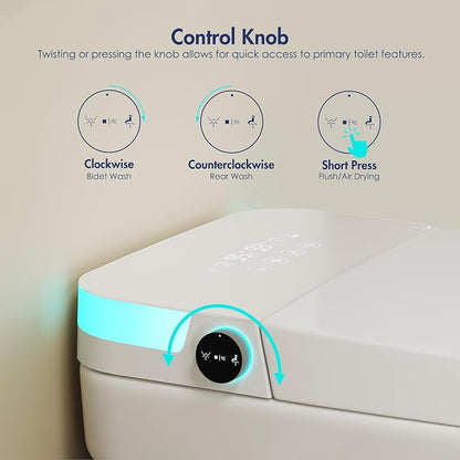 One Piece Smart Bidet Toilet, Wash & Dry, Foot Sensor Flush | Off Seat Auto Flush, Heated Seat, Instant Warm Water, Self Cleaning Wand, Adjustable Wash Settings, Pre Wet, Night Light
