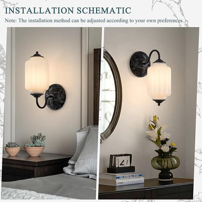 Vintage Gold Milk Glass Wall Sconce - Vintage White Shade & Brass Finish Base - Indoor Hardwired Wall Lighting Fixture for Living Room, Bedroom, Hallway, Entryway (Bulbs Included)- White