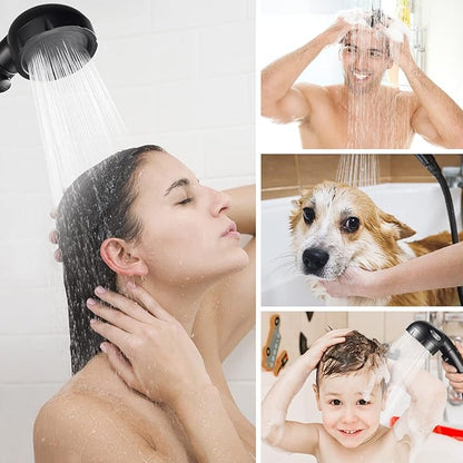 HANLIAN Black On/Off High Pressure Handheld Shower Head for RV Camper | 3 Spray Modes Shower Head with Pause Button, Water Saving Shower Head with Hose and Adjustable Self-adhesive Holder