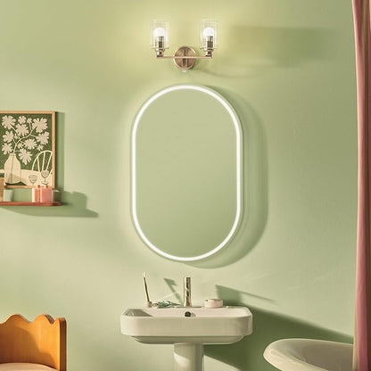 Kichler Gioe 14.25" 2-Light Vanity Light with Clear Fluted Glass in Champagne Bronze, Damp Rated, for Bathroom, Powder Room, Over a Mirror, (14.25" W x 10.5" H), 55225CPZFLU