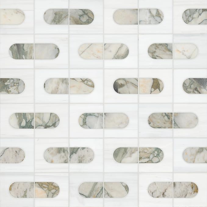 MSI Bianco Dolomite Moderno 12 in. x 12 in. Polished Marble Mosaic Floor and Wall Tile for Bathroom, Kitchen Backsplash, Accent Wall Tile, and Shower Wall Tile