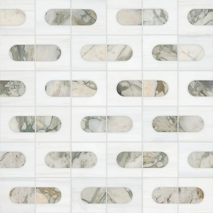 MSI Bianco Dolomite Moderno 12 in. x 12 in. Polished Marble Mosaic Floor and Wall Tile for Bathroom, Kitchen Backsplash, Accent Wall Tile, and Shower Wall Tile